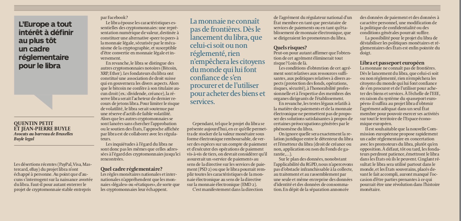 Pour une réglementation européenne de Libra