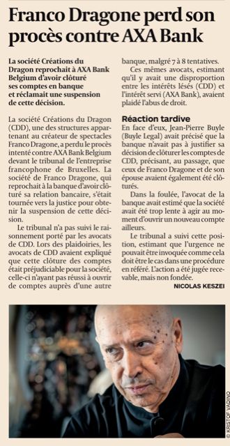 Franco Dragone perd son procès contre AXA Bank