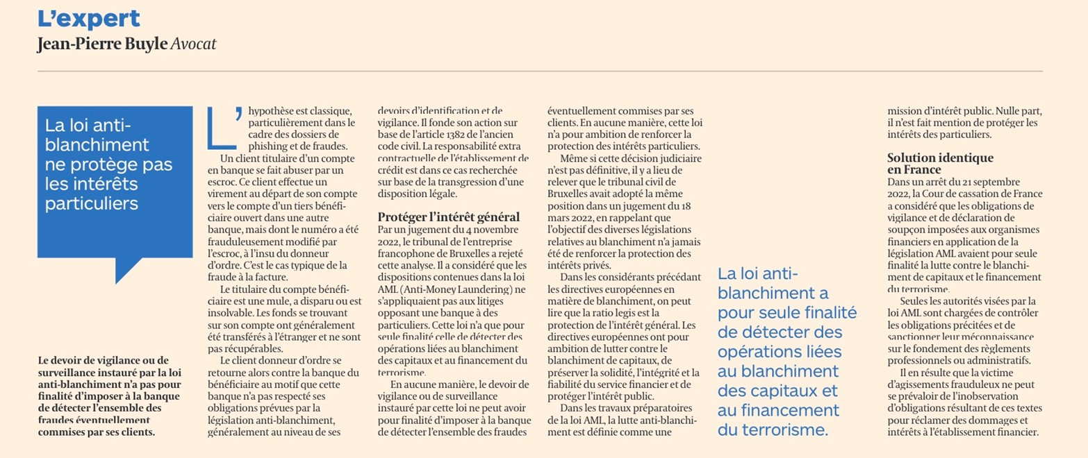 La loi anti blanchiment ne protège pas les intérêts particuliers