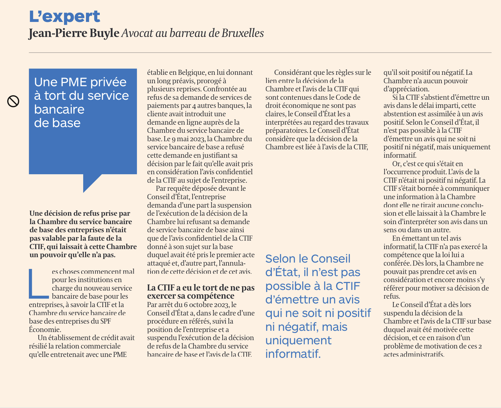 Une PME privée à tort du service bancaire de base