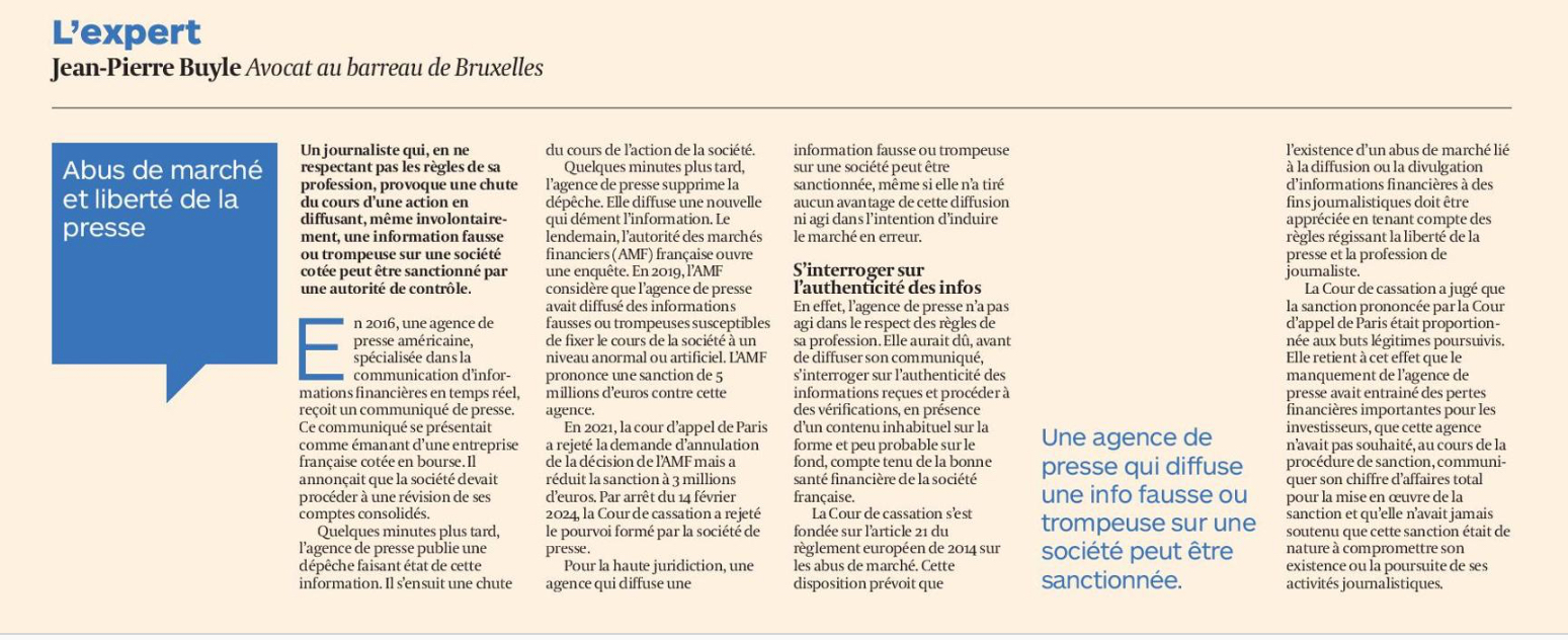 Abus de marché et liberté de la presse