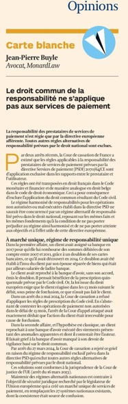 Le droit commun de la responsabilité ne s’applique pas aux services de paiement