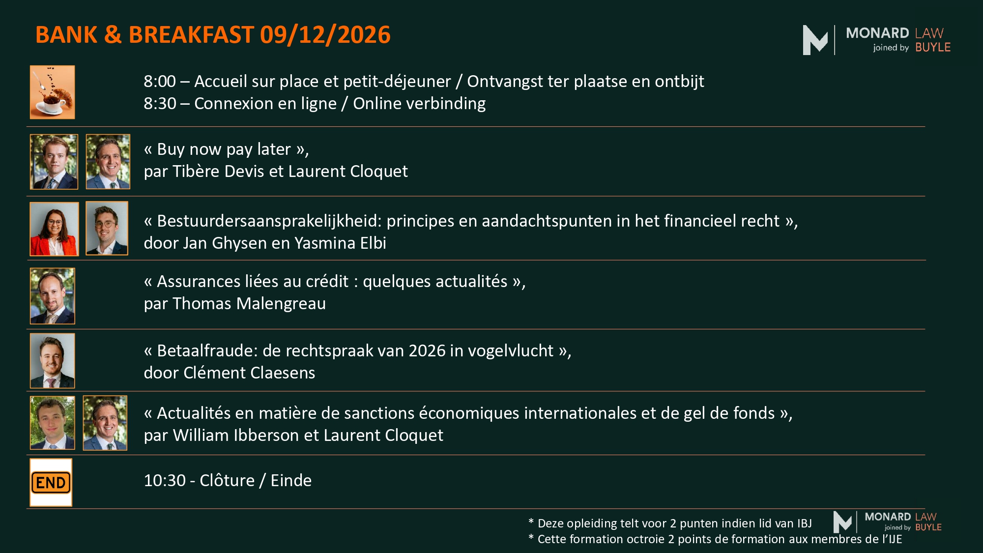 BANK & BREAKFAST – 9 décembre 2026